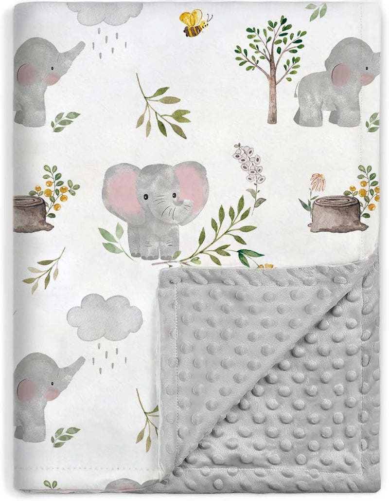 BORITAR Baby Blanket for Boys Girls Super Soft Double Layer Minky with Dotted Backing, Lovely Grey Elephant Animal Design Blanket for Toddler Newborn 30 x 40 Inch(75x100cm) - Image 1